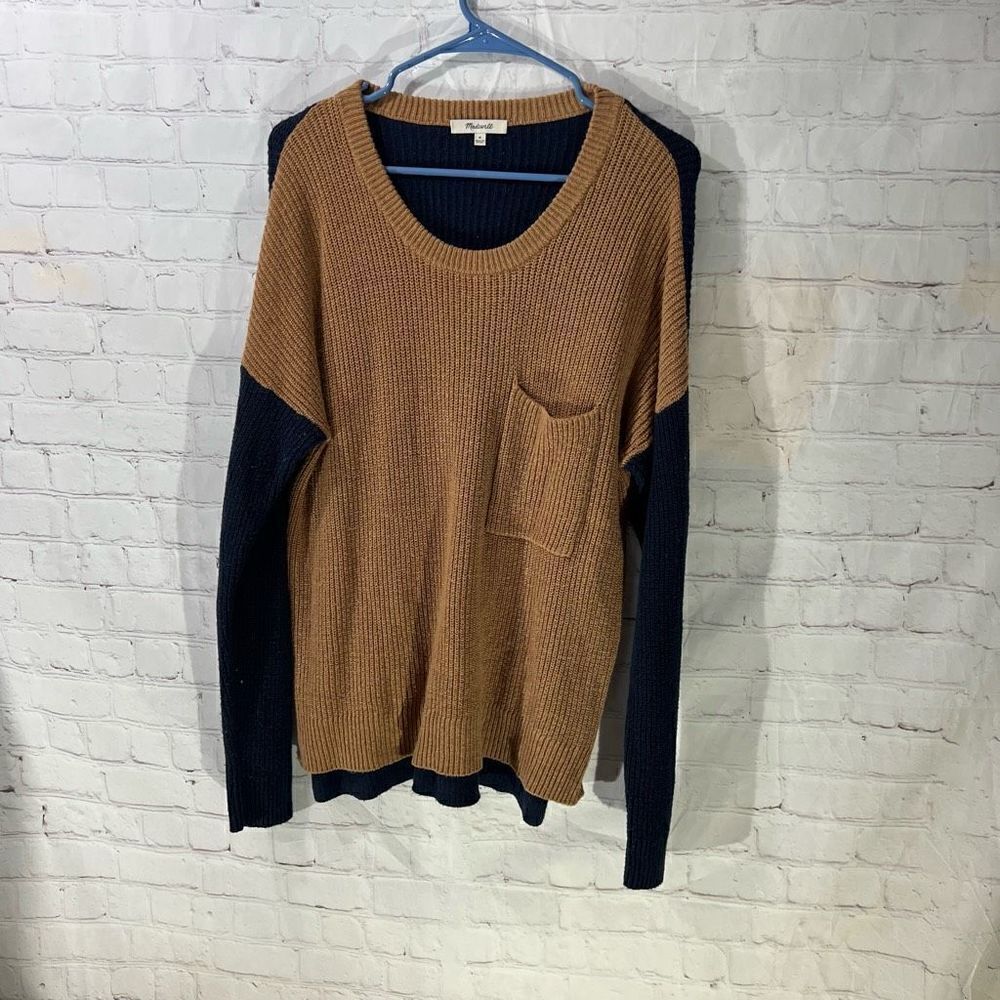 Madewell Knit Crew Drop Neck Sweater Blue/ Brown Size Medium